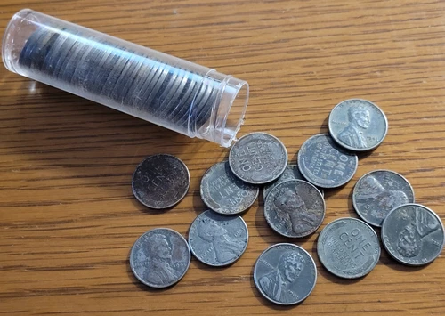 1943 Lincoln Wheat Steel Cent Roll - All Mints Marks - Fair to Good Condition