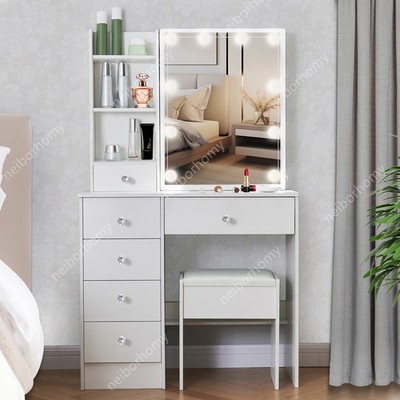 10 LED Lights w/3 Colors Mirror &Drawer Dresser Table Makeup Desk for Xams gifts