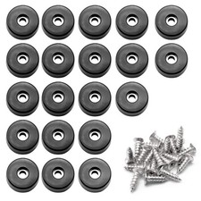 Rubber Cutting Board Feet with Stainless Washer and Screws, 1 inch Black Roun...