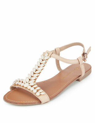 M&S Leaf Embellished Ankle Strap Flat Sandals UK UK