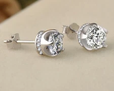 925 STERLING SILVER STUD EAR 5mm Diamonique CZ Crown Earrings Gift D1