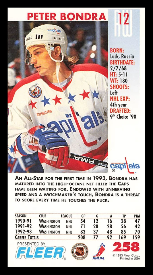Peter Bondra #258 1993-94 Fleer PowerPlay Washington Capitals - Image 2 of 2