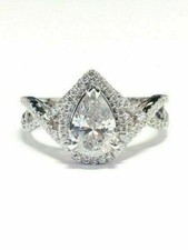 3CT Pear Shape Diamond Lab-Created Halo Twisted Wedding Ring 14K White Gold Over