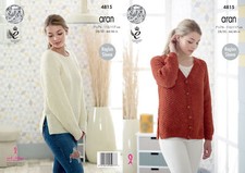 King Cole Ladies Knitting Pattern Raglan Sleeve Split Hem Cardigan & Jumper 4815