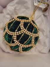 Green Velvet Rhinestone Ornament New with Tag 4" Diameter
