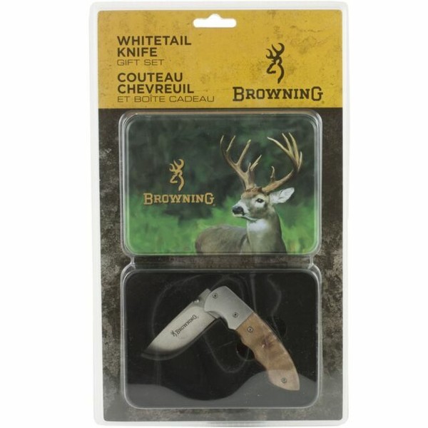 Browning Burlwood Whitetail Knife With Tin Collectable Gift Set My