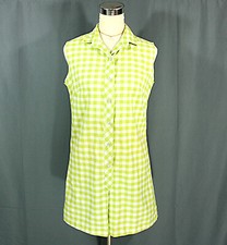 Vintage Plaid Gingham Romper One Piece Playsuit Green and White M 1960s