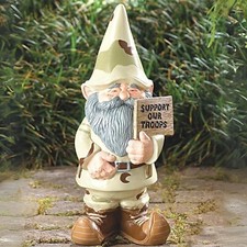 Patriotic Military SUPPORT OUR TROOPS Garden Gnome Statue Figurine Yard Decor