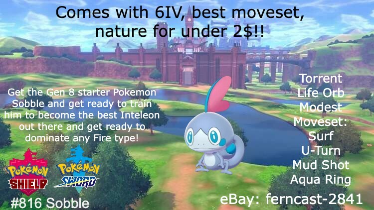 Pokemon Sword And Shield Shiny Sobble 6IV Battle Ready Fast Delivery