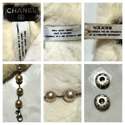 Genuine Runway CHANEL Pearl Rabbit Fur Muffler Scarf White | eBay