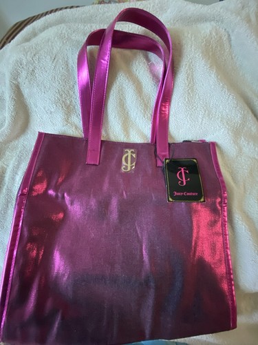 Juicy Couture Metallic Pink Tote Bag Hot Pink Straps NWT - Picture 2 of 10