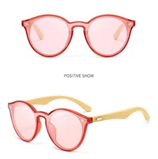 Bamboo Wood Cat Eye Polarized Sunglasses For Women Wooden Temple Retro Glasses 