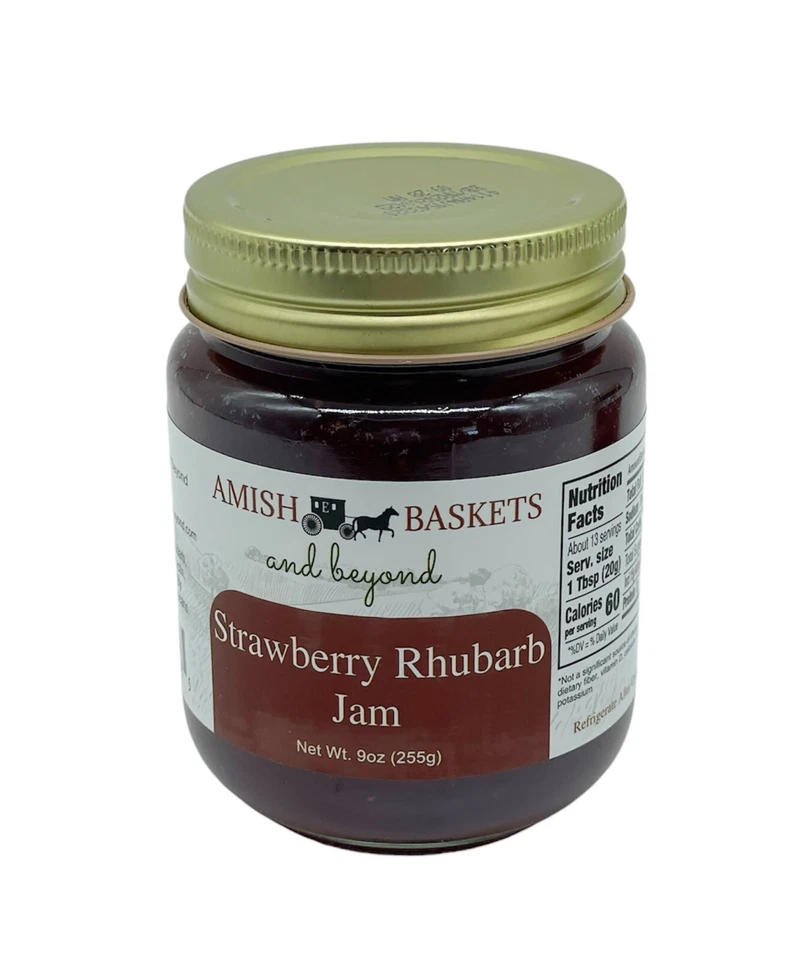 Amish Baskets Mermelada de Fresa Ruibarbo Sin OGM Vegana Todo Natural - 9 OZ - 2 Tarros Foto 3 de 4