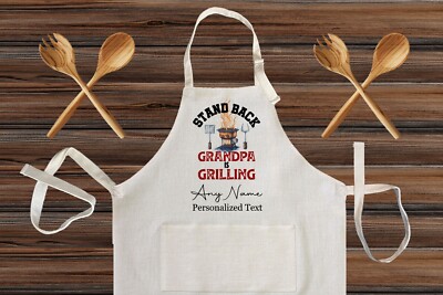 Customize Chef Inspired Apron Party Gift Stand Back Grandpa is Grilling Apron