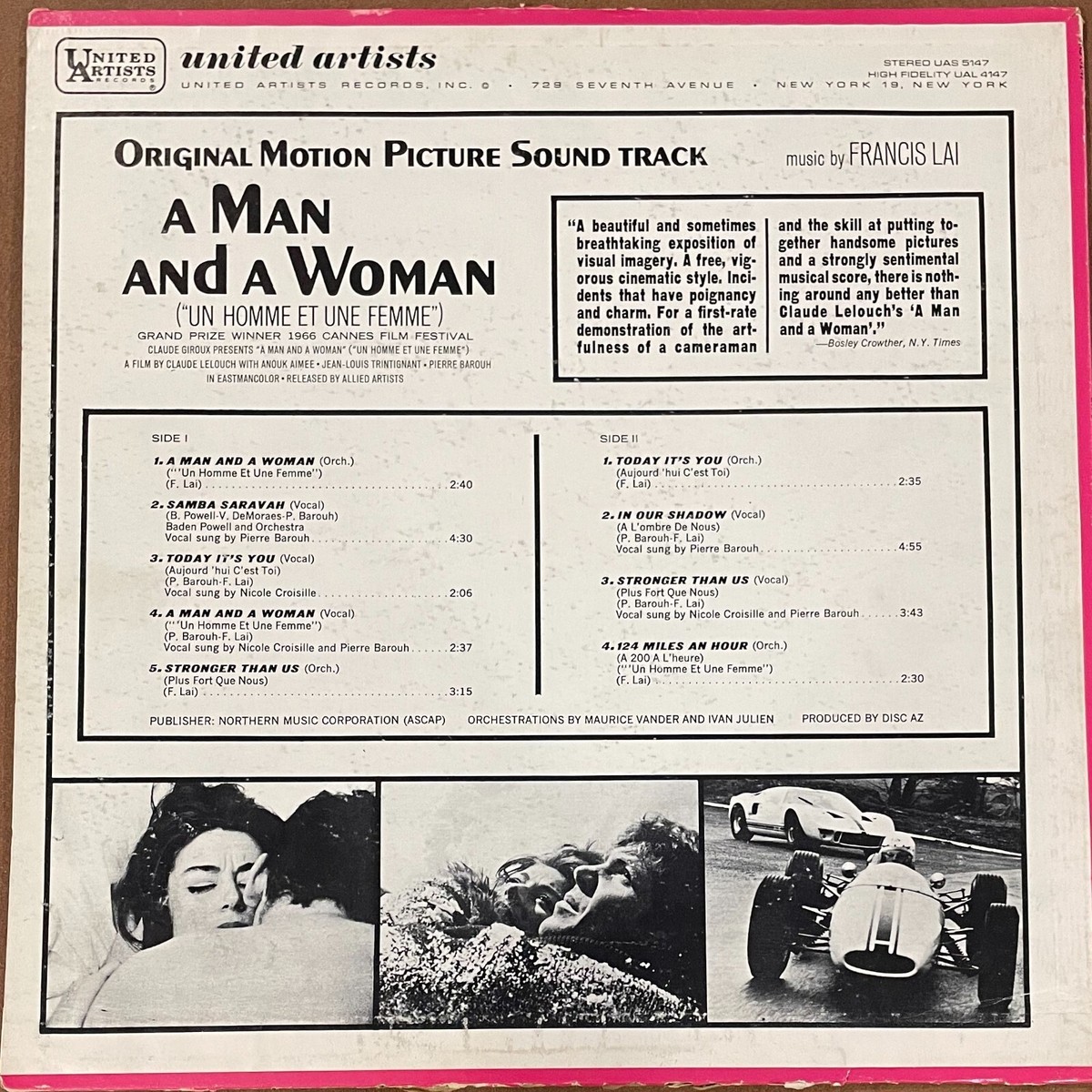 Francis Lai ‎A Man And A Woman Soundtrack 1966 United