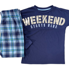 Max  Olivia Weekend Starts Here Chill Girl Blue Silver Matching Pajama Set 6/7