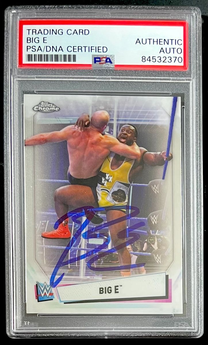 Big E Signed 2021 Topps Chrome WWE Trading Card #51 Autograph PSA DNA Slabbed