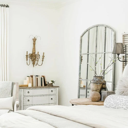 Amiel Ivory Arched Windowpane Wall Mirror Floor Leaner 82in ~ Uttermost 09542 - Picture 7 of 11