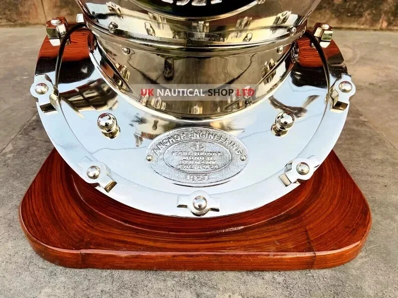 Casco de Buceo Ancla Plateado Marina de los Estados Unidos Morse Buzos Antiguo Casco Marino de Buceo Foto 3 de 4