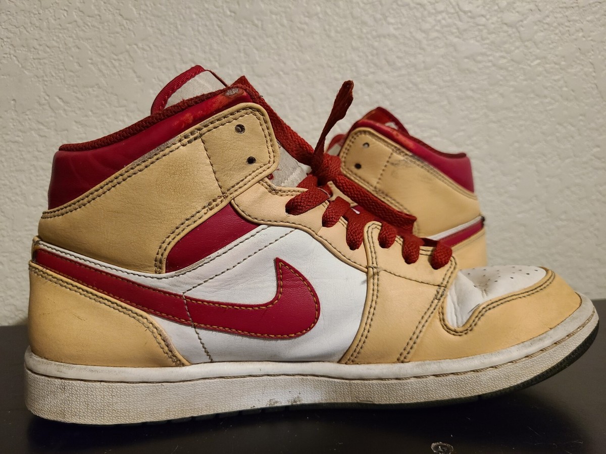 Air Jordan 1 Retro- Mid Light Curry Cardinal Red Men display picture 3