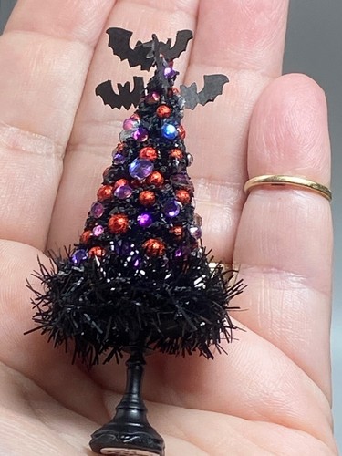 Artisan Spooky Black Bat Tree Halloween Decoration 1:12 Dollhouse Miniature OOAK - Picture 13 of 16