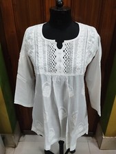 DESIGNER S M L XL 2XL ETHNIC HANDMADE 100 COTTON TOP KURTI CHIKAN EMBROIDERY