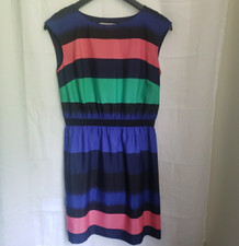 LOFT Colorblock Dress Sleeveless Cap Lined Navy Blue Rainbow Women's S Petite