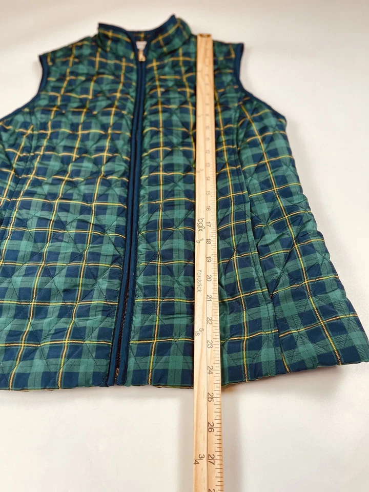 Croft & Barrow Tartán Cuadros Verde Azul Acolchado Chaleco Bolsillos Cortados Ajustables Espalda Talla Md Foto 4 de 4