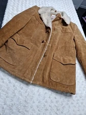 Sears The Leather Shop Vintage Shearling Suede Coat Beige 46r