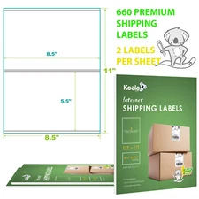660 Premium Shipping Labels 8.5 X 5.5 Half Sheet Label 2 Per Sheet Self Adhesive