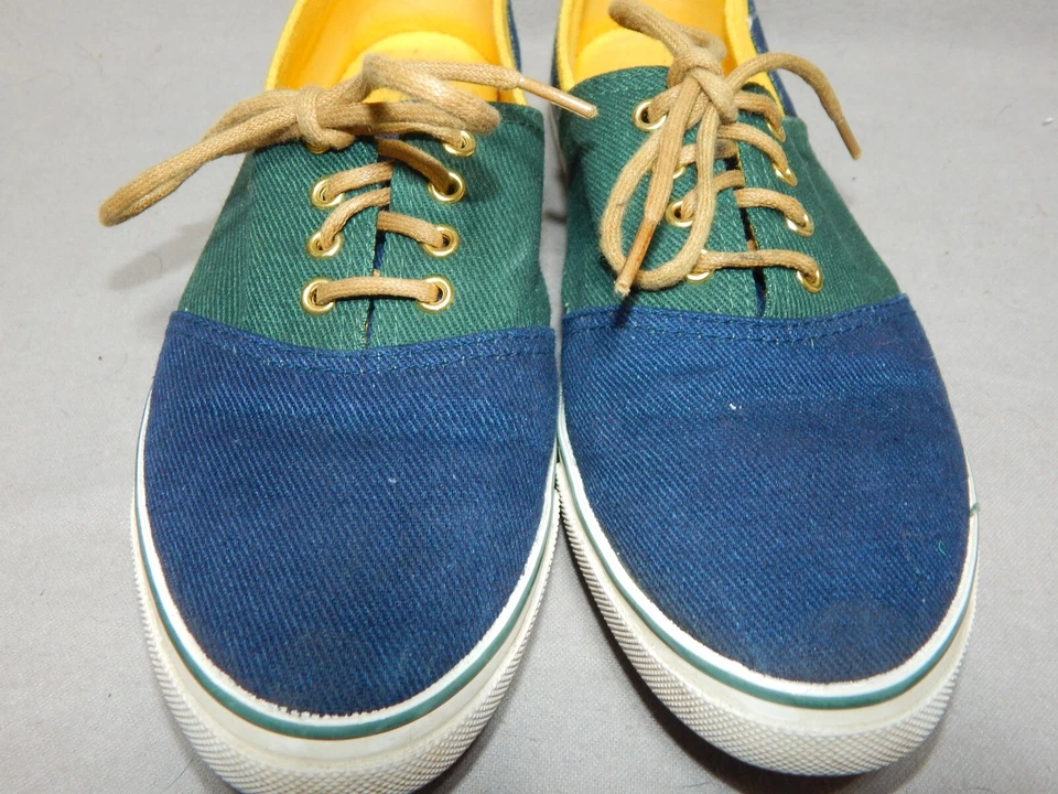 Womens size 7 ½ M Bass blue green yellow sneakers tennis shoes 7.5 3176W canvas - Image 3 of 4