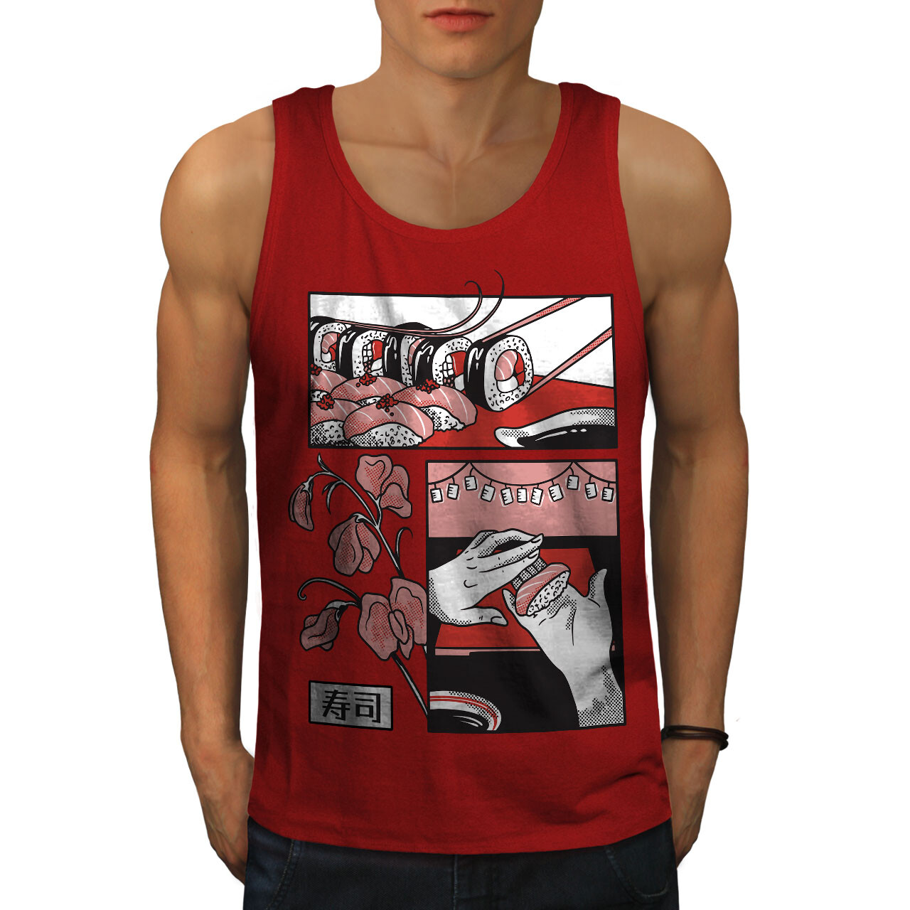 Wellcoda Sushi Rolle japanische Küche Nigiri Sushi Herren Tank Top