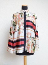 Weiß schwarz Blumen Asia Satin Hemd Bluse von Zara, Gr. S (NEU)