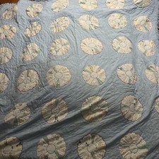 Vintage Dresden Plate Quilt Blue 102 x96 Hand stitched Frilly Edge