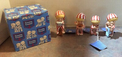 Enesco Country Cousin Scooter in Pajamas 1981 Set of 4 in Original Box