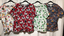 4 Disney Scrubs Tops 3X Halloween, St Patrick...