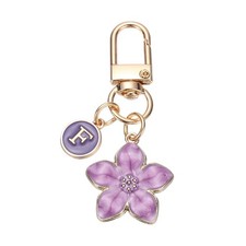 Cute Flower Keychain Letter-F Initial Keychain Charm for Women Purple 