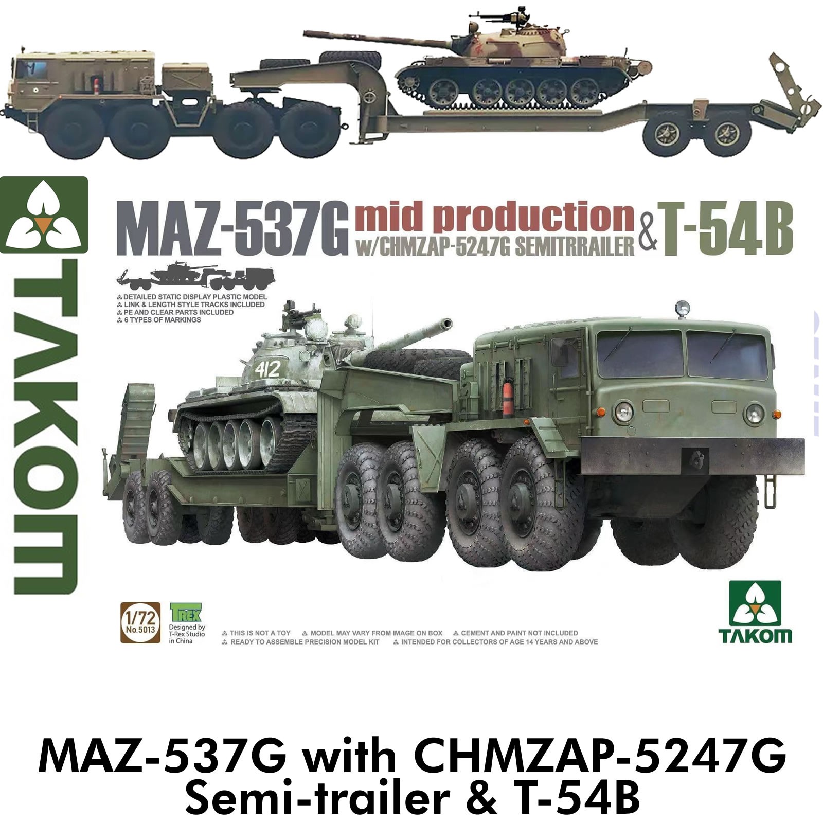 MAZ-537G w CHMZAP-5247G Semi Trailer Tsnk Transporter T-54B 1:72  kit TAKOM 5013