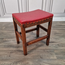 Vintage Rustic Country Stool - Kitchen Seat - Piano Pub - Retro Solid Wooden Oak