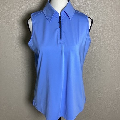 Belyn Key Women's Sleeveless Quarter Zip Golf Polo Shirt Periwinkle Blue Size SM