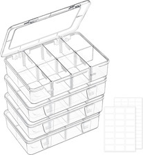 4 Pack 8 Grids Bead Organizer and Storage, Clear Plastic Storage Containers with