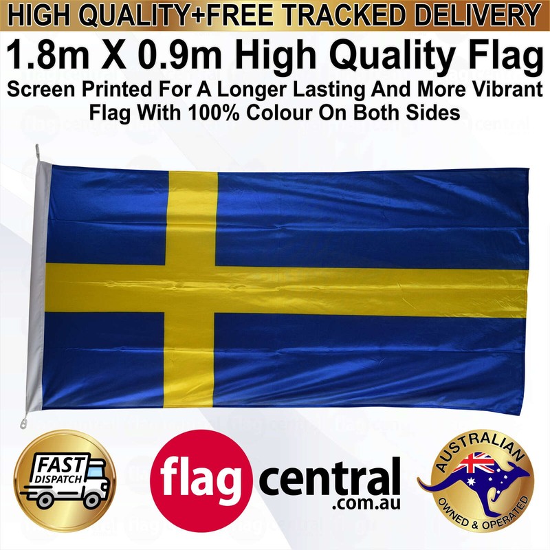 A - Swedish National Flag - Blue and Yellow 1.8m x 0.9m - 3