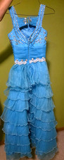 Blue Tiered Ball Gown Pageant Prom Formal Dress with Rhinestones