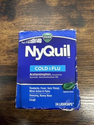 Vicks Nyquil Cold Flu Liquicaps 24 Count Multi Symptom Relief Nighttime Medicine