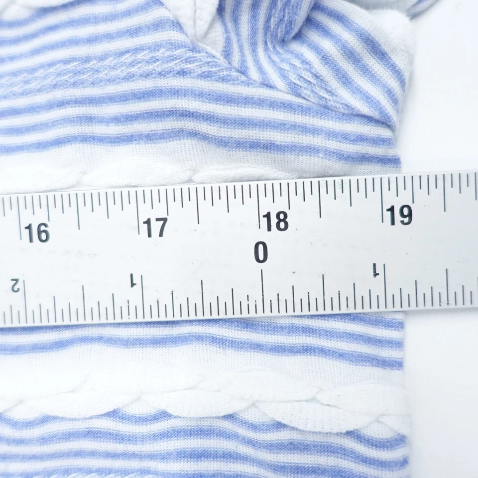 Camiseta Elle feminina grande azul branca listrada manga curta gola redonda pulôver - Imagem 4 de 4