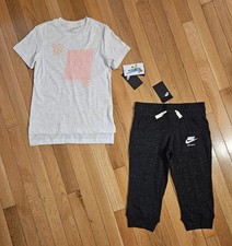 NEW Nike Youth Big Girl Tee  Drawstring Crop Pant Set YS 