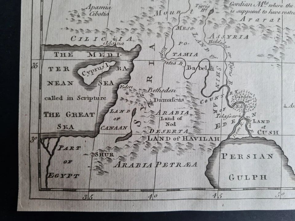 Antique 1765 biblical map - Garden of Eden & Mount Ararat - - Image 2 of 4
