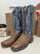 Tony Lama Cowboy Boots Women Size 6.5 Brown Blue Leather Made In America
