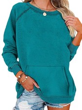 Womens Casual Crew Neck Sweatshirt with Pockets Fall Pullover Tops
