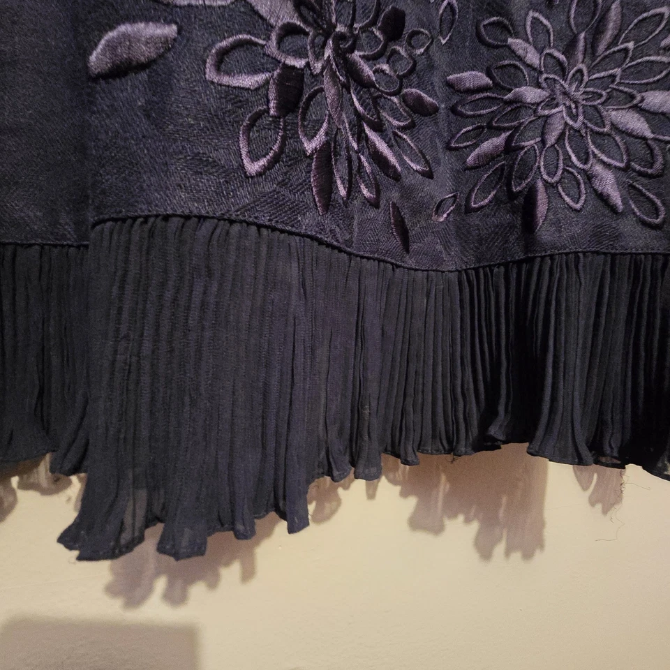 Falda Vintage Plaza South Lino Bld Mujer 24W Azul Floral Bordado Volantes Dobladillo Foto 4 de 4